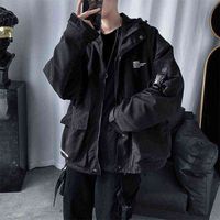 Тактический хип-хоп грузы Techwear jackets Coats Streetwear Cardigan повседневная бомбардировщик верхняя одежда с капюшоном несколькими карманами для мужчин X1106