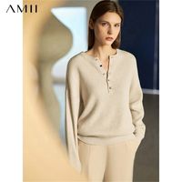 AMII Minimalisme Pulls d'hiver pour femmes Office Lady Oneeck Buttons Loose Pullover Mode Tops Tops féminins 12130430 211217