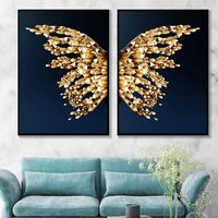 Peintures abstraites de luxe bleu bleu couleur fond d'effet doré 3d ailes papillon design sens de la conception de toile sans cadre affiche maison