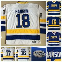 Charlestown Chiefs 16 Jack Hanson 17 Steve Hanson 18 Jeff Hanson Brother Slap Shot Movie Hockey Jersey Doule Stitched Name Number Logo