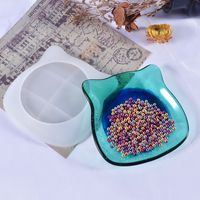 Molde de silicone Cabeça de gato em forma de placa de bandeja caixa de recipiente de caixa de resina Molde epóxi de cristal diy para armazenamento de jóias