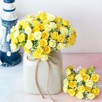 装飾的な花の花輪21頭部/束シルクミニバラ造花ブーケピンク紫白黄色の家の装飾