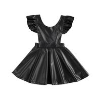 Emmababy 2021 Primavera 6m-5y Baby Girl Fashion Black Dress Black Leather Ruffled Manica Corta Backless Bambino Bambino Bambini Bambini Vestiti Girl's Dres