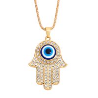 2021 Fátima mano colgante collar para las mujeres Turquía Evil Blue Eyes Crystal Sweater Cadena Alloy Chapado en oro Collares Joyería