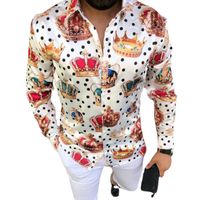 Artı Boyutu 3XL erkek Polka Dot Vintage Chemisier Gömlek Uzun Kollu Sonbahar Hawaiian Camicetta Gömlek Gevşek Fit Baskı Blusa Desenli Adam Giyim Bluz