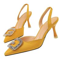 Kvinnor Sommar 7cm Högklackat Prom Sandals Lady Low Crystal Pumps Kvinna Valentine Yellow Blue Slingback Strap Shoes