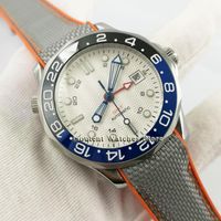Relojes de pulsera / reloj estéril de cristal de zafiro 41mm dial blanco Hombres automáticos Fecha Función GMT Ventana de rotación Bisel