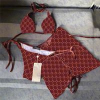 Tasarımcı Mektup Bikini Elbise 3 Parça Set Yaz Mayo Bayan Seksi Bikini Tatil Bayanlar Yüzme Mayo