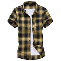 Men' s Casual Shirts Camisa xadrez masculina de manga cu...