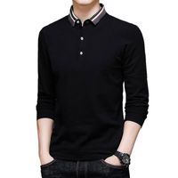 Весна среднего возраста мужская хлопковая рубашка с длинным рукавом отворота футболки сплошной цвет бизнес повседневная свободная топ поло