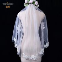 Bridal Veils Topqueen V78 Veil With Lace For Girls Short Bride Headdress Tillbehör Bröllop Vails