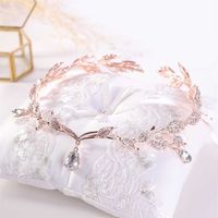 KMVEXO Rose Gold Crystal Crown Bridal Accessors Włodzenie łezki Łower Tiara Pałąk Frontlet Bride Jewelry 211014