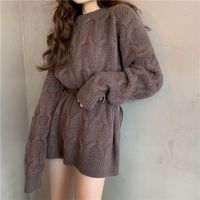 Женские свитера свитера падение / зимний стиль ленивый внешний износ свободных средних женщин толстые трикотажные пальто + подходящий ремень
