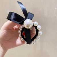Haarclips Barrettes Xiaoboacc Koreanische Black Bow Pearl Band Streamer Krawatte Dicke und Süß 2021 Mode Gummi Frauen Zubehör