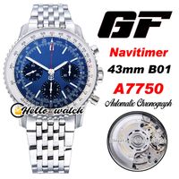 GF B01 43MM AB0121211C1A1 A7750 ETA Automatic Chronograph Mens orologio blu quadrante Bianco Inner AB0121211 Bracciale in acciaio inox orologi HWBE Hello_Watch