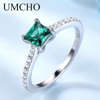 Umcho groene smaragdd edelsteen ringen voor vrouwen echt 925 sterling zilveren mode kan geboortesteen ring romantische geschenk fijne sieraden 211217