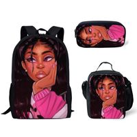 Okul sırt çantası çocuklar için siyah sanat afrika kız baskı 3 adet / takım çanta çocuk birincil kitap çantası 2021