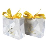 Envoltório de presente 2022 Eid Mubarak Caixa de doces Marbling Paper Bag Ramadan Party Festa Favor Box, Muslim Islamic Festival Fontes