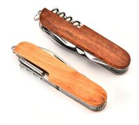Wooden Handle Multifunctional Folding Knife Bottle Opener Keychain Scissors Portable Outdoor Camping Tool ZC868