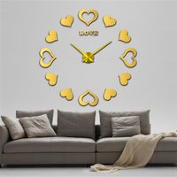 Horloges murales Love Style Clock Quartz Fashion Watches 3d Real Big Big Mirror Sticker Sticker DIY DÉCOR