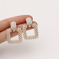 Korean brand luxury plated 18K gold pearl geometric Dangle Earrings Jewelry elegant women S925 silver needle high grade Earrings accessories