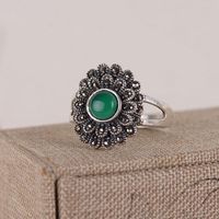 خاتم الفضة Marcasite حقيقي الأصلي S925 الاسترليني حلقات التايلاندية للنساء مجوهرات الولايات المتحدة الأمريكية حجم 5-8 الأخضر العقيق العنقودية