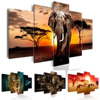 (No Frame)5Panel Animal Painting Pictures Print on The Canva...