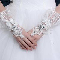 Brauthandschuhe Janevini 2021 Weiße Hochzeit Opera Länge Fingerlose Spitze Perlen Damen Zubehör Guantes Blancos