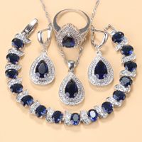 Earrings & Necklace Elegant Women Bridal Costume Charm Bracelet And Wedding Ring Blue Zirconia Water Drop Jewelry Sets