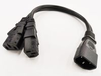 Short Power Adapter Cable, Single IEC 320 C14 Male to Dual C...