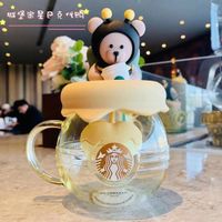 Starbucks 2021 Limited Edition Bee Bee Bear Tea Teaky Стеклянные кружки 400 мл до 500 мл с милыми крышками