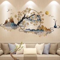 Vägg klistermärken kinesisk stil bläck målning landskap klistermärke ginkgo träd hem dekor art decal väggmålning vardagsrum tapeter