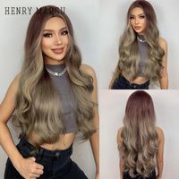 Synthetic Wigs HENRY MARGU Long Body Wavy For Women Natural Ombre Dark Brown Blonde Highlight Hair Heat Resistant Daily Wig