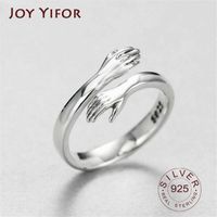 Hot New 925 Sterling Silver European and American Jewelry Love Hug Ring Retro Fashion Tide Flow Open Ring Gn601 Q0708