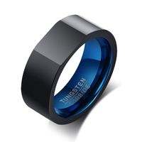 Anéis de banda de casamento azul liso azul de tungstênio preto, anéis universários de 8mm homens em tungstênio, gravura grátis sua mensagem