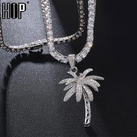 Кулон ожерелья хип-хоп, блестка ледяной выложенный микро асфальтированные кулоны пальмовых пальм для мужчин рэпер украшения с теннисной цепью