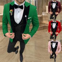 Ternos Masculinos Blazers 2021 Est Forma Green Wedding Noivo 3 Peças Personalizado Feito Fit Magro Fit Business Homens Terno Conjunto De Rosa Vest Preto Colete