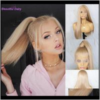 Produkty Drop Delivery 2021 Piękny Diary Futura Włosy Syntetyczne Blond Proste Peruki Pre Zieszane Hairline Glueless Full Lace Wig Mpvtu