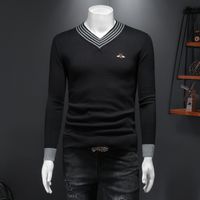 Mode Trend Männer bestickter gedruckter V-Ausschnitt Pullover für Herbst / Winter 2021 Neue gestreifte Wärme Pullover Pullover