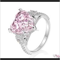 Drop Dostawa 2021 Serce Cut 5ct Pink Sapphire Diamond Pierścień 925 Sierling Sier Wedding Band Pierścionki dla kobiet Fine Jewelry 4NBM0