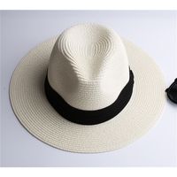 LNPBD Summer Fashion White Flat Wide Brim Straw Womens Jazz Fes Sunshading Hat Beach Cap Summer 220627