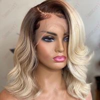Lace Wigs Ombre Blonde Front Human Hair For Women Short Body Wave Bob Wig Dark Root Preplucked 13x6 Remy 180