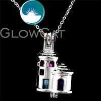 Pendant Necklaces K665 Fairy Tale Castle Building Beads Cage Essential Oil Diffuser Pearl Locket Necklace Kids Girls Party GiftPendant