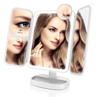 Kompakte Spiegel Easelehold 2x/5x/10x Vergrößerung Make -up -Spiegel Waschtisch 66 LEDs wieder aufladen 3 Farbmodi Einstellbare 180- und 90 -Grad -Rotation