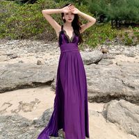 Sukienki swobodne Summer Purple High-Beisted Maxi Strap Sukienka Kobieta 2022 Długa elegancka formalna plaża na ślub dla gościa Birthday ProScasual