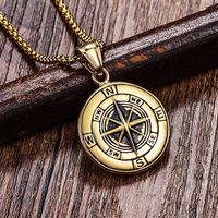 Stainless Steel Classic Antique Compass Necklace Men Star Letter Necklace Silver gold Color Round Jewelry Fashion Necklaces 20202845