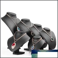 Prateleira de couro PU preto modelos de prateleira colar titular pingente manequim busto jóias exibir stand show armazenamento entrega 2021 Embalagem
