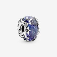 100% 925 Sterling Silver Blue Galaxy Murano Glass Charms Fit Original European Charm brazalete Fashion Women Wedding Engagement Jew220l