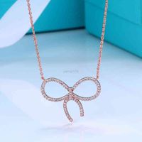 Big Bow Diamond Pendant Necklace S925 Sterling Silver Love N...