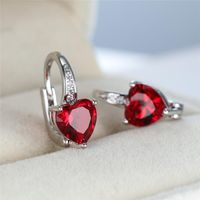 Hoop & Huggie Luxury Female Zircon Heart Earrings Rainbow Crystal Red Stone Boho Silver Color Wedding For WomenHoop